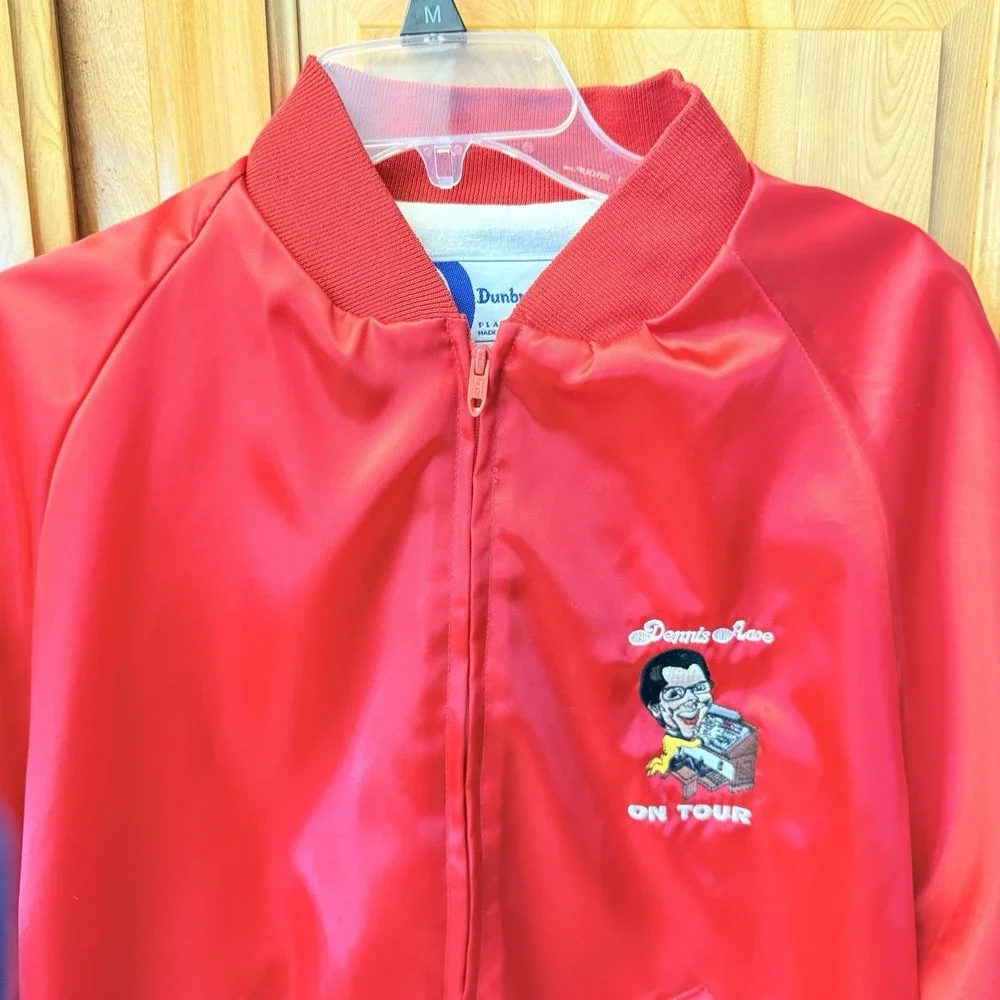 Vintage Dunbrooke Pla Jac Dennis Awe On Tour Satin Bomber Jacket Red‎ XL Organ